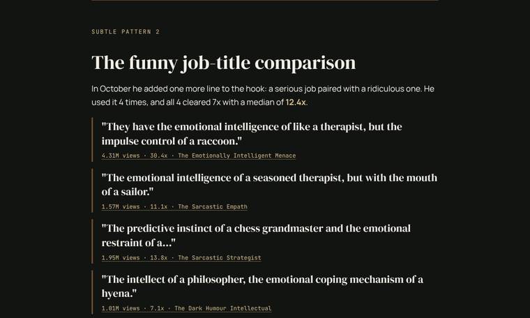 6 · Subtle pattern 2: the job-title comparison (page from the Nate Gaffney breakdown)