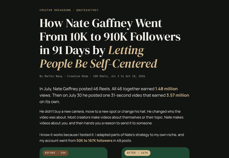1 · The story (page from the Nate Gaffney breakdown)